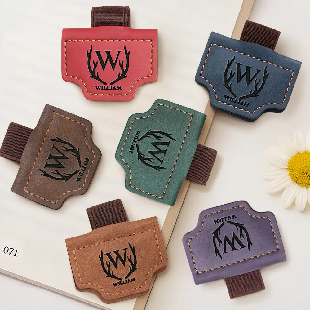 Reading, Gift For Yourself, Happy - Monogram Name Simple Keepsake - Personalized Engraved Magnetic Leather Pen Clip