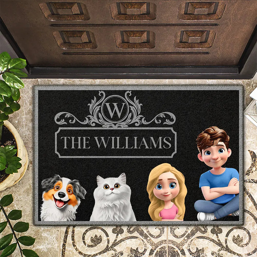 Family,Happy - Monogram Style Family Name & Member - Personalized Doormat