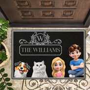 Family,Happy - Monogram Style Family Name & Member - Personalized Doormat