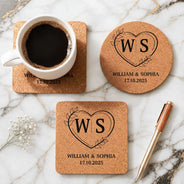 Romantic,Gift For Couples,Wedding,Monogram - Monogram Wedding Couple Name - Personalized Cork Coaster