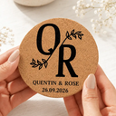 Romantic,Gift For Couples,Wedding,Monogram - Monogram Wedding Couple Name - Personalized Cork Coaster