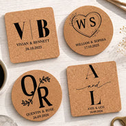 Romantic,Gift For Couples,Wedding,Monogram - Monogram Wedding Couple Name - Personalized Cork Coaster