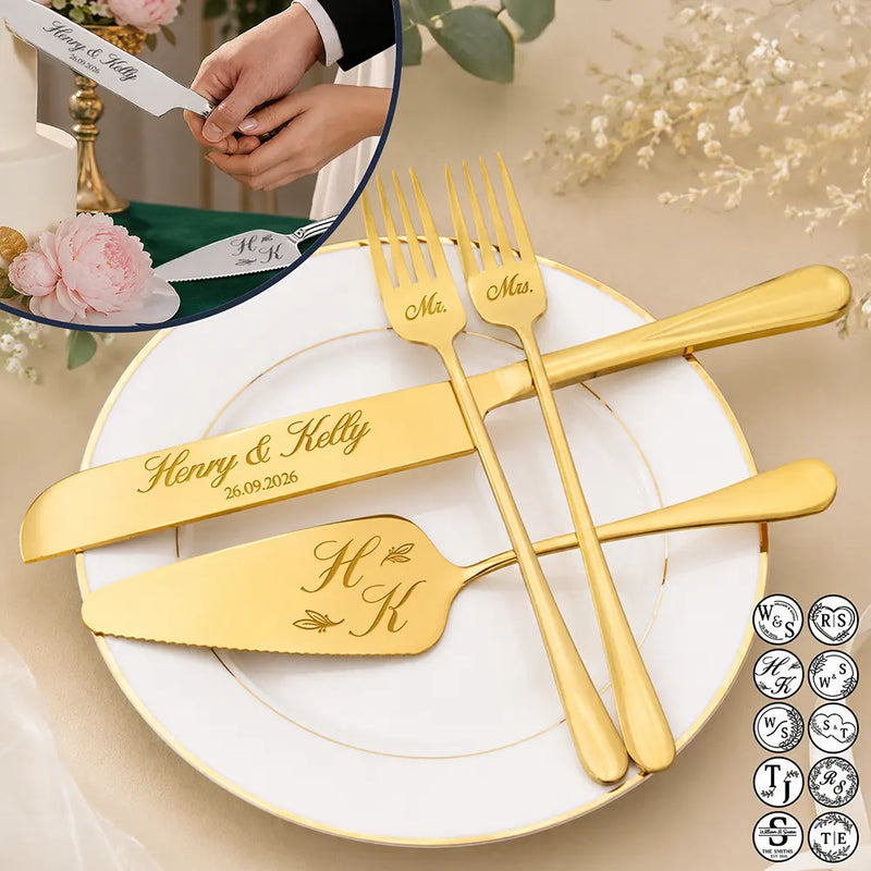 Romantic, Gift For Couples, Wedding, Monogram - Monogram Wedding Couple Names - Personalized Cake Cutting Set