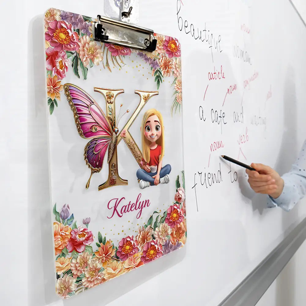Gift For Yourself,Happy - Monogrammed Alphabet Butterfly - Personalized Acrylic Clipboard