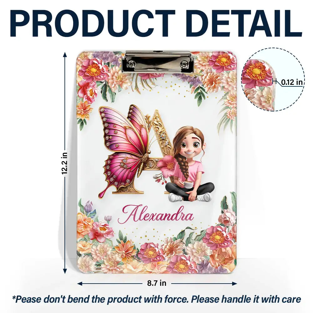 Gift For Yourself,Happy - Monogrammed Alphabet Butterfly - Personalized Acrylic Clipboard
