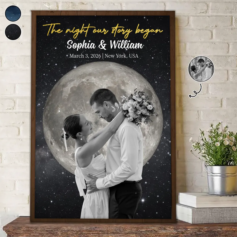 Gift For Couples,Gift For Boyfriend,Gift For Girlfriend,Gift For Wife,Gift For Husband,Love - Moon Phase Custom Photo The Night Our Story Began - Personalized Poster