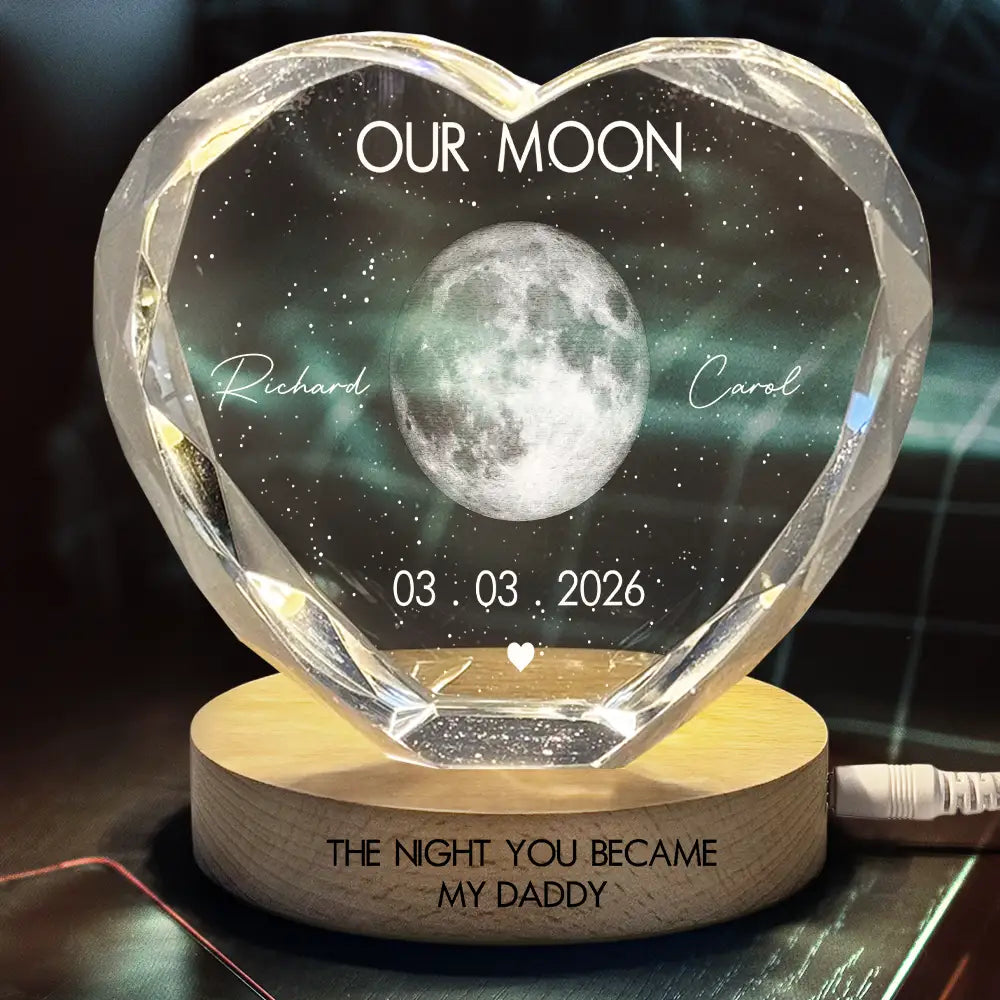 Gift For Couples,Gift For Husband,Gift For Wife,Gift For Boyfriend,Gift For Girlfriend,Parents,Gift For Mother,Gift For Father,Married ,Engaged,Love - Moon Phase The Beginning Of Our Forever - Personalized Crystal Heart Shaped Lamp