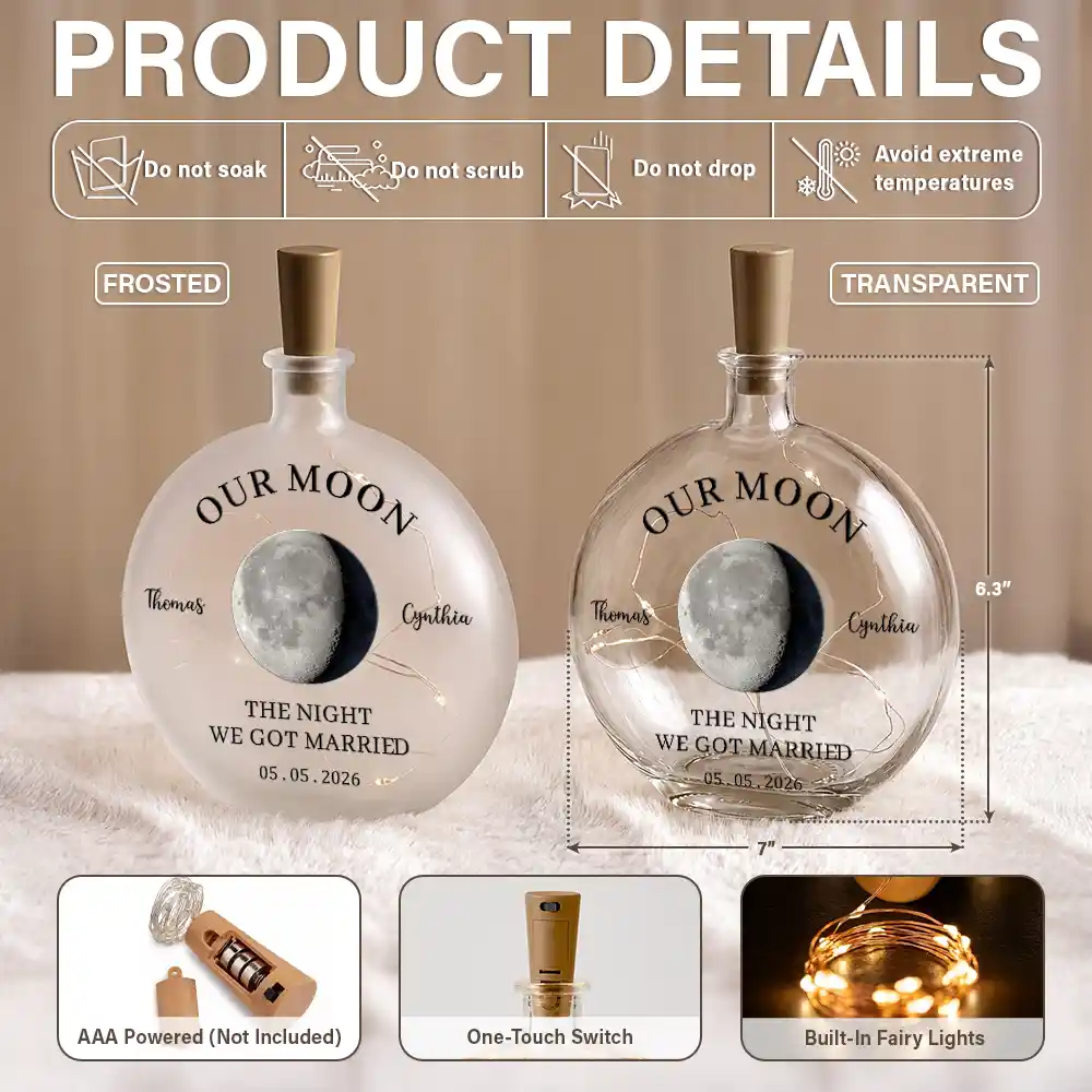 Anniversary,Christmas,Romantic,Gift For Couples,Moon Phase - Moon Phase The Beginning Of Our Forever Couple - Personalized Round Flat Bottle Light