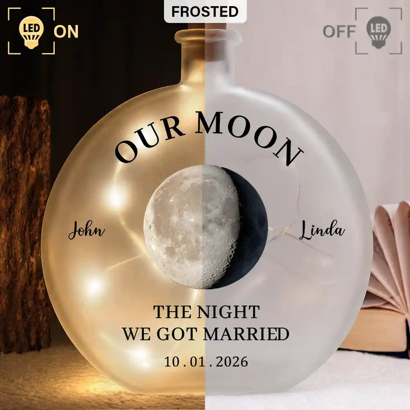 Anniversary,Christmas,Romantic,Gift For Couples,Moon Phase - Moon Phase The Beginning Of Our Forever Couple - Personalized Round Flat Bottle Light