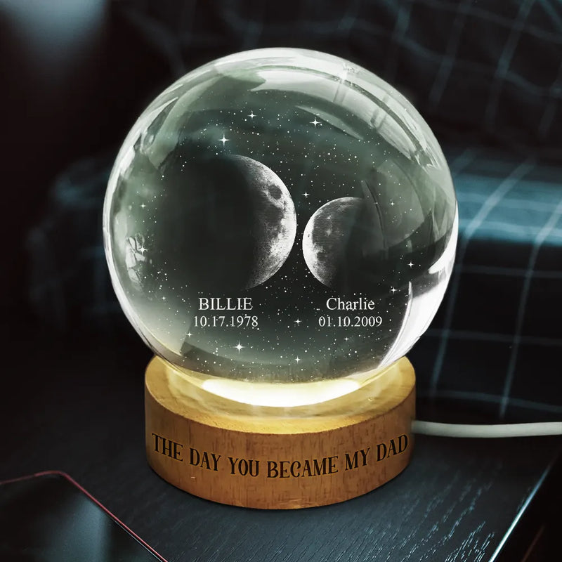 Gift For Father,Gift For Grandpa,Gift For Mother,Gift For Grandma,Non-Eng,Moon Phase,Proud - Moon Phase The Day You Became My Dad Granpda - Personalized Crystal Globe Lamp