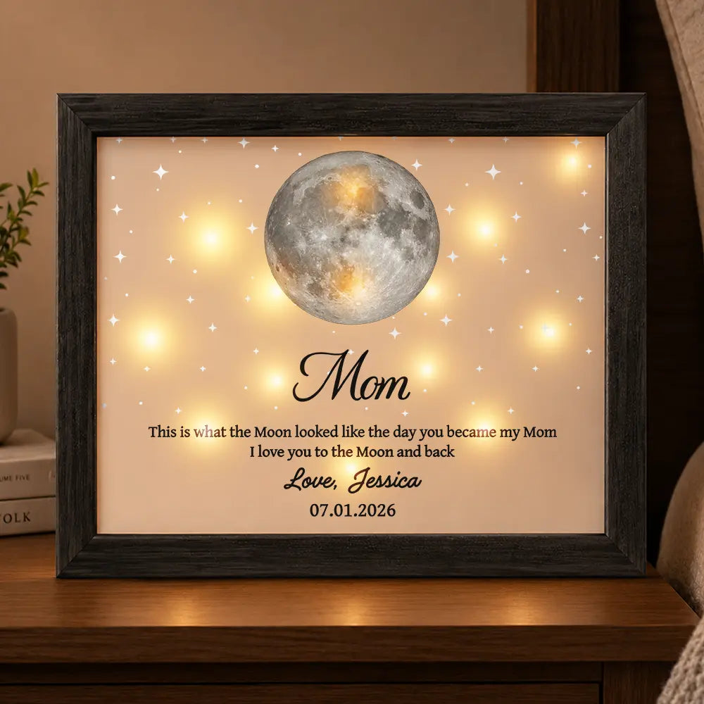 New Mom,Sentimental,Gift For Mother,Moon Phase - Moon Phase The Day You Became My Mom - Personalized LED Light Shadow Box