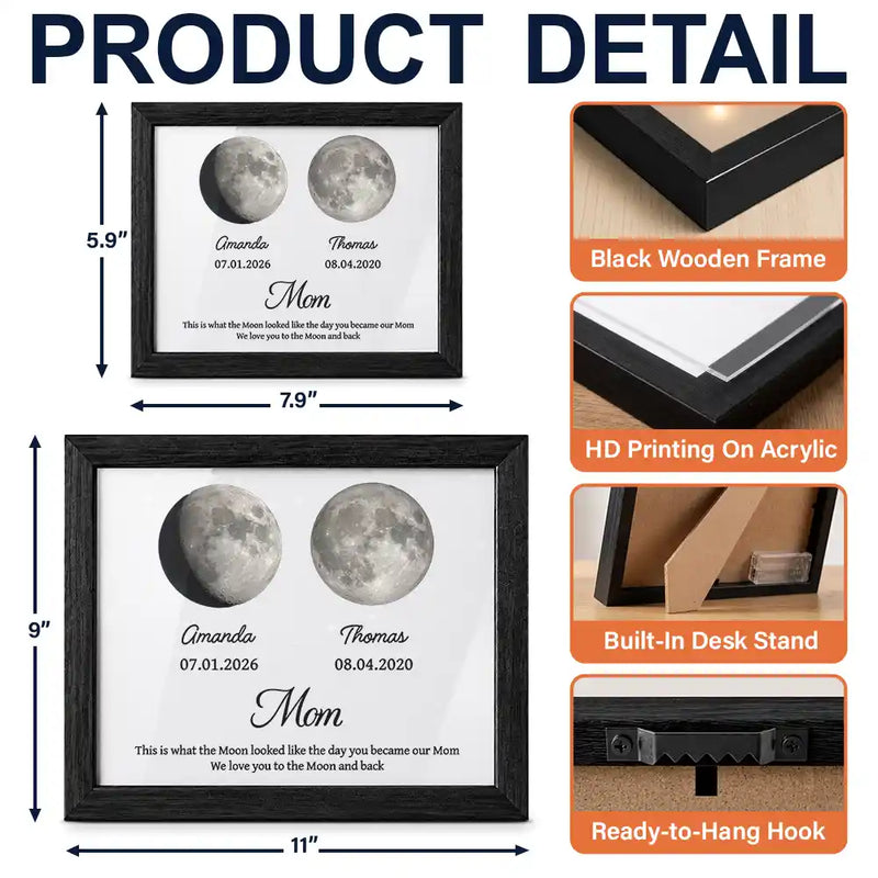 New Mom,Sentimental,Gift For Mother,Moon Phase - Moon Phase The Day You Became My Mom - Personalized LED Light Shadow Box