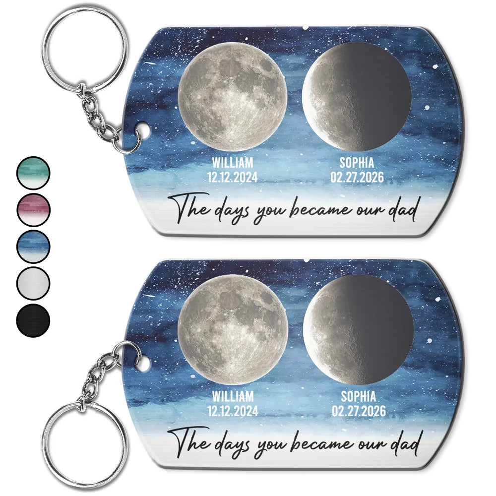 Moon Phase The Days You Became Our Dad - Personalized Aluminum Keychain