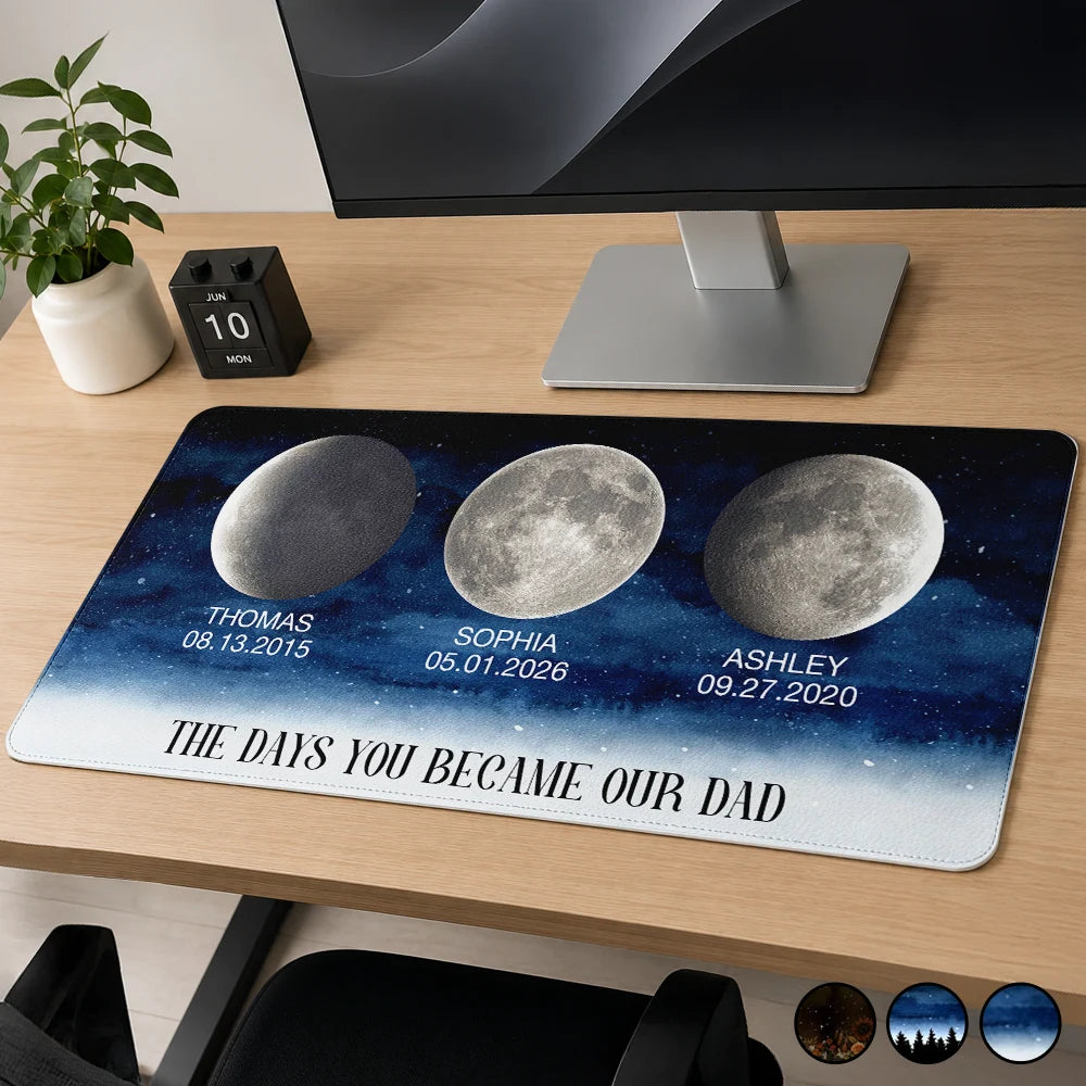 Moon Phase The Days You Became Our Dad Mom - Personalized Leather Desk Mat