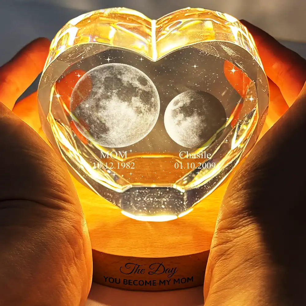 Gift For Mother,Gift For Grandma,Gift For Father,Gift For Grandpa,Love,Moon Phase - Moon Phase We Love You To The Moon And Back - Personalized Crystal Heart Shaped Lamp