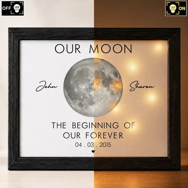 Anniversary,Romantic,Gift For Couples,Moon Phase - Moon Phase The Beginning Of Our Forever - Personalized LED Light Shadow Box