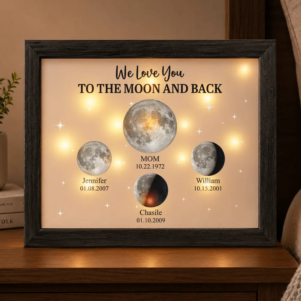 Moon Phase We Love You To The Moon And Back - Personalized LED Light Shadow Box