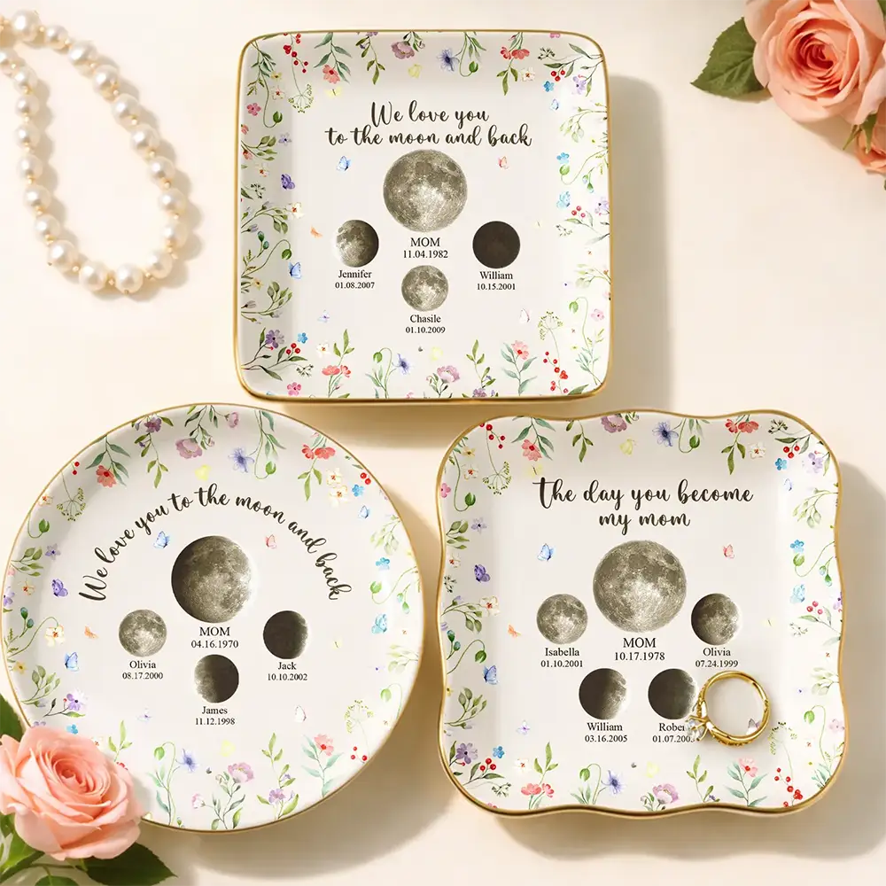 Moon Phase We Love You To The Moon And Back - Personalized Ring Dish
