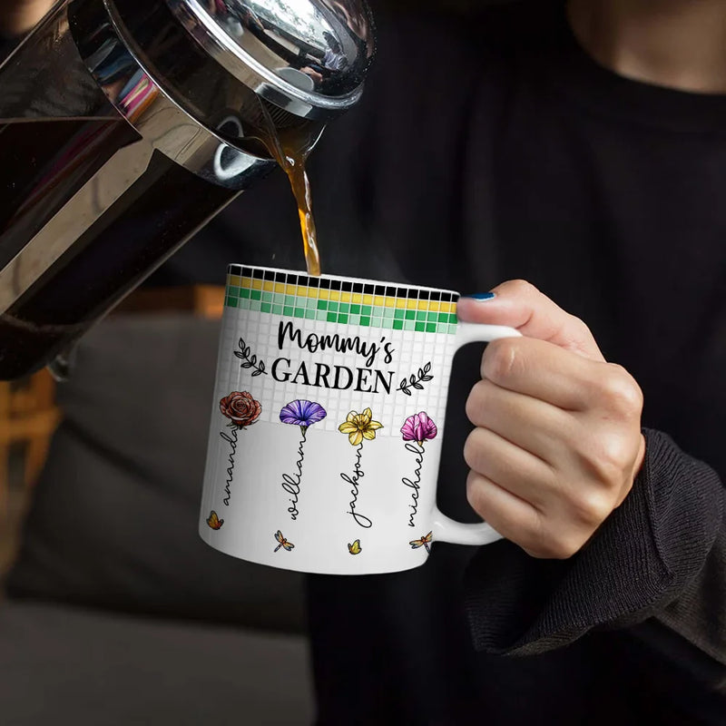 Gift For Yourself,Gift For Women,Gift For Mother,Gift For Grandma,Love - Mosaic Tiles Birth Flower Grandma's Garden - Personalized White Edge-to-Edge Mug