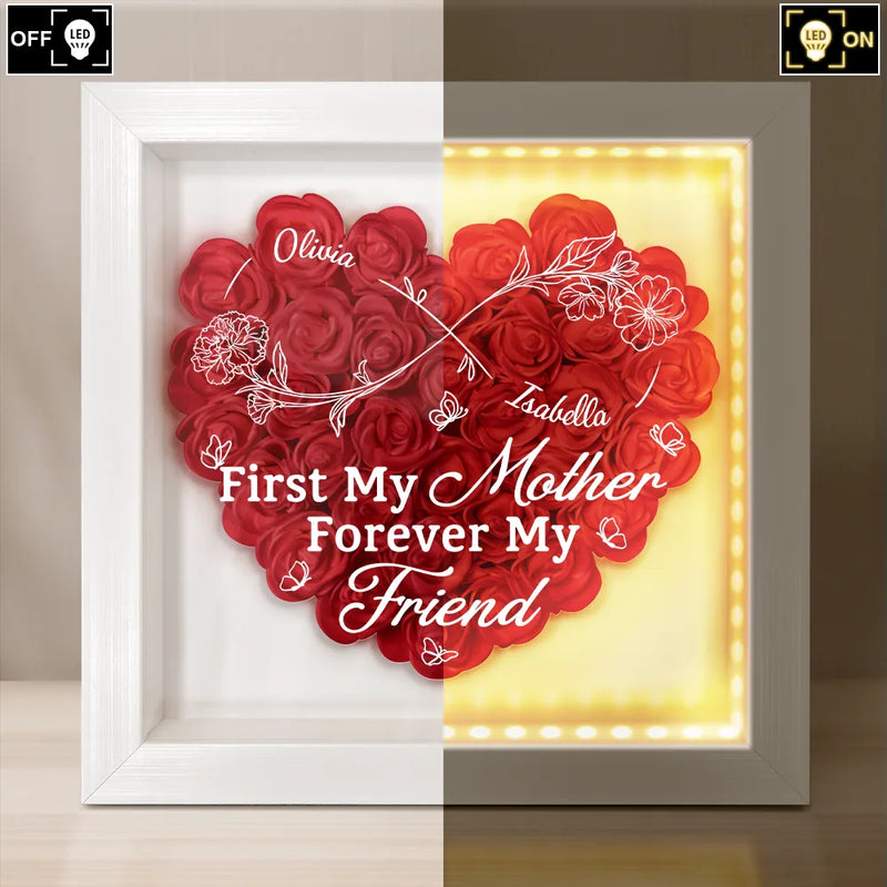 Gift For Mother, Dad - Daughters (Adult), Dad - Daughters (Young), Gift For Daughter, Love - Mother And Daughter Forever Linked Together - Personalized LED Light Flower Shadow Box