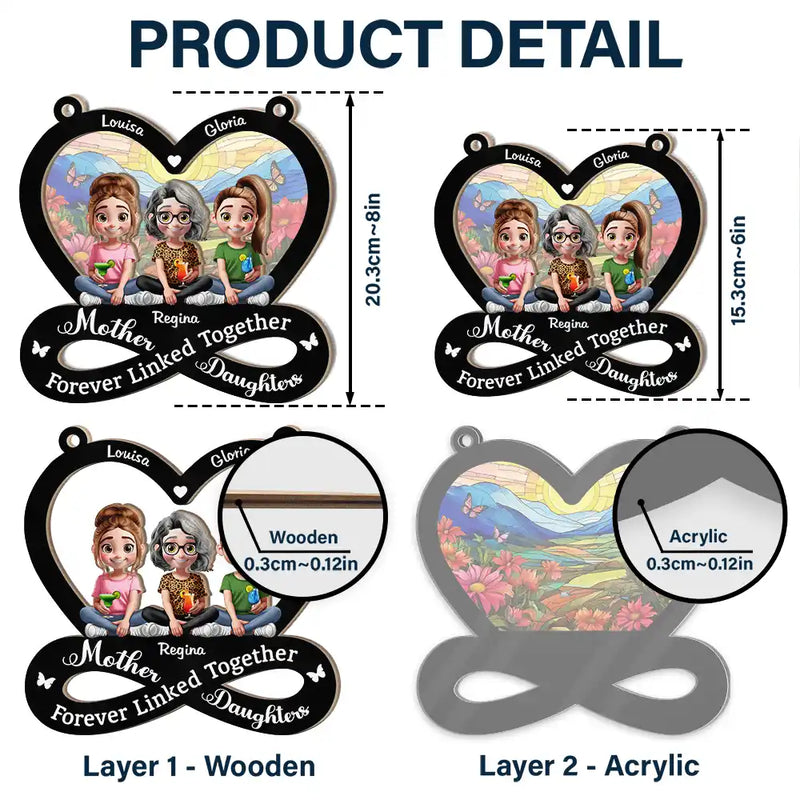 Gift For Mother,Love,Mom,Daughters,Gift For Daughter - Mother And Daughter Forever Linked Together 3D Effect - Personalized Window Hanging Suncatcher Ornament
