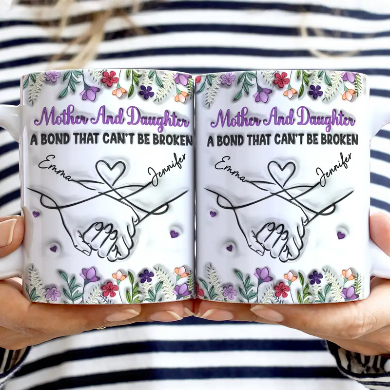 Gift For Mother,Gift For Daughter,Love,Mom,Daughters - Mother And Daughter Relationship - 3D Inflated Effect Printed Mug, Personalized White Edge-to-Edge Mug
