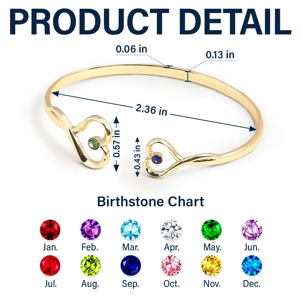 Mother And Daughter Will Always Be Connected By Heart - Personalized Gem Heart Cuff Bracelet