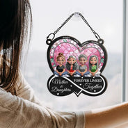 Gift For Mother,Mom - Daughters (Adult),Gift For Daughter,Happy - Mother And Daughters Forever Linked Together - Personalized Window Hanging Suncatcher Ornament