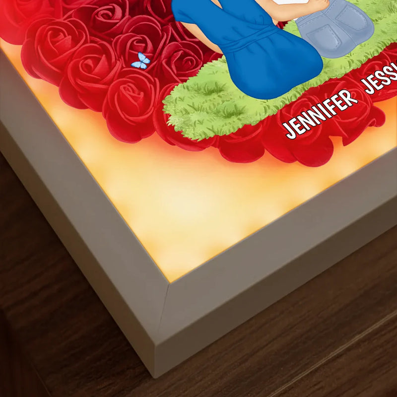 Gift For Mother,Mom - Daughters (Adult),Happy - Mother Daughter Forever Linked Together - Personalized LED Light Flower Shadow Box