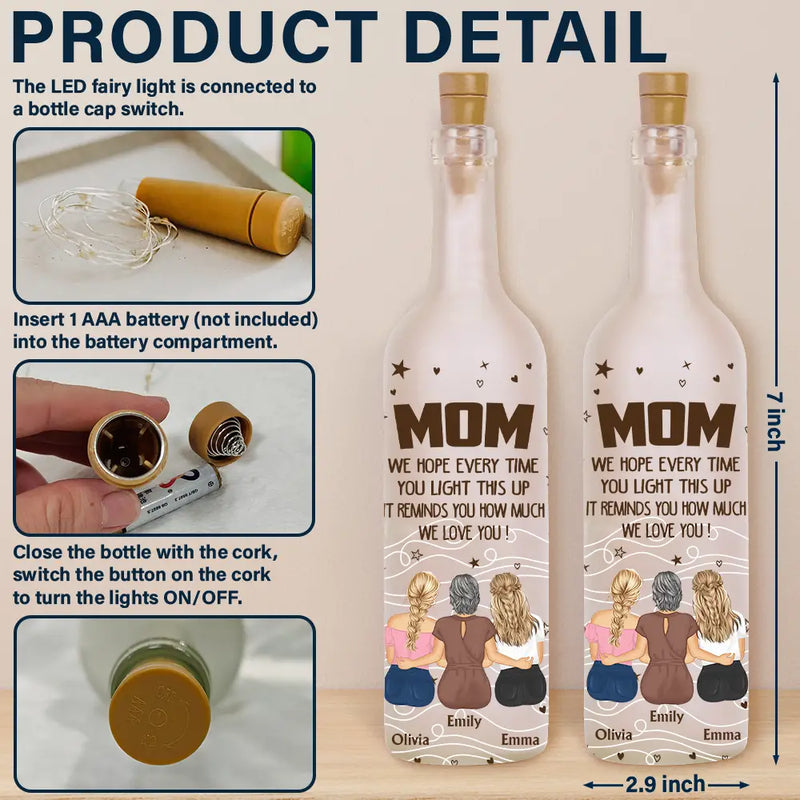 Gift For Mother,Mom,Daughters - Mother Daughter Hope Every Time You Light This Up - Personalized Bottle Light
