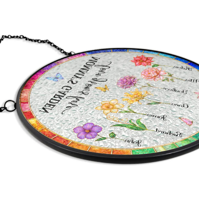 Gift For Grandma, Summer, Grateful, Icon - Mother Of Pearl Birth Flower Grandma's Garden - Personalized Stained Glass Window Hanging Suncatcher