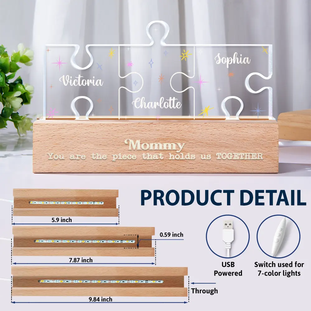 Gift For Mother,Love - Mother You Are The Piece That Holds Us Together Family Puzzle - Personalized Custom Shaped LED Light