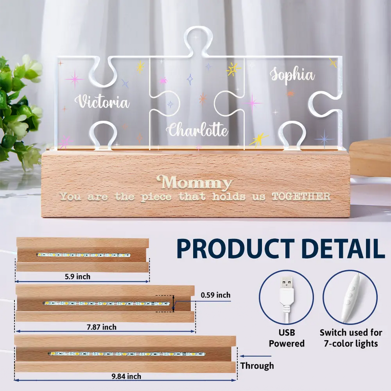 Gift For Mother,Love - Mother You Are The Piece That Holds Us Together Family Puzzle - Personalized Custom Shaped LED Light