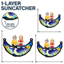 Mother And Children Sitting On The Moon 3D Effect - Personalized Window Hanging Suncatcher Ornament