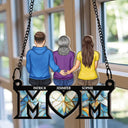 Gift For Mother,Family, Happy - Mother & Children Sitting Bakside Unbreakable Bond - Personalized Window Hanging Suncatcher Ornament