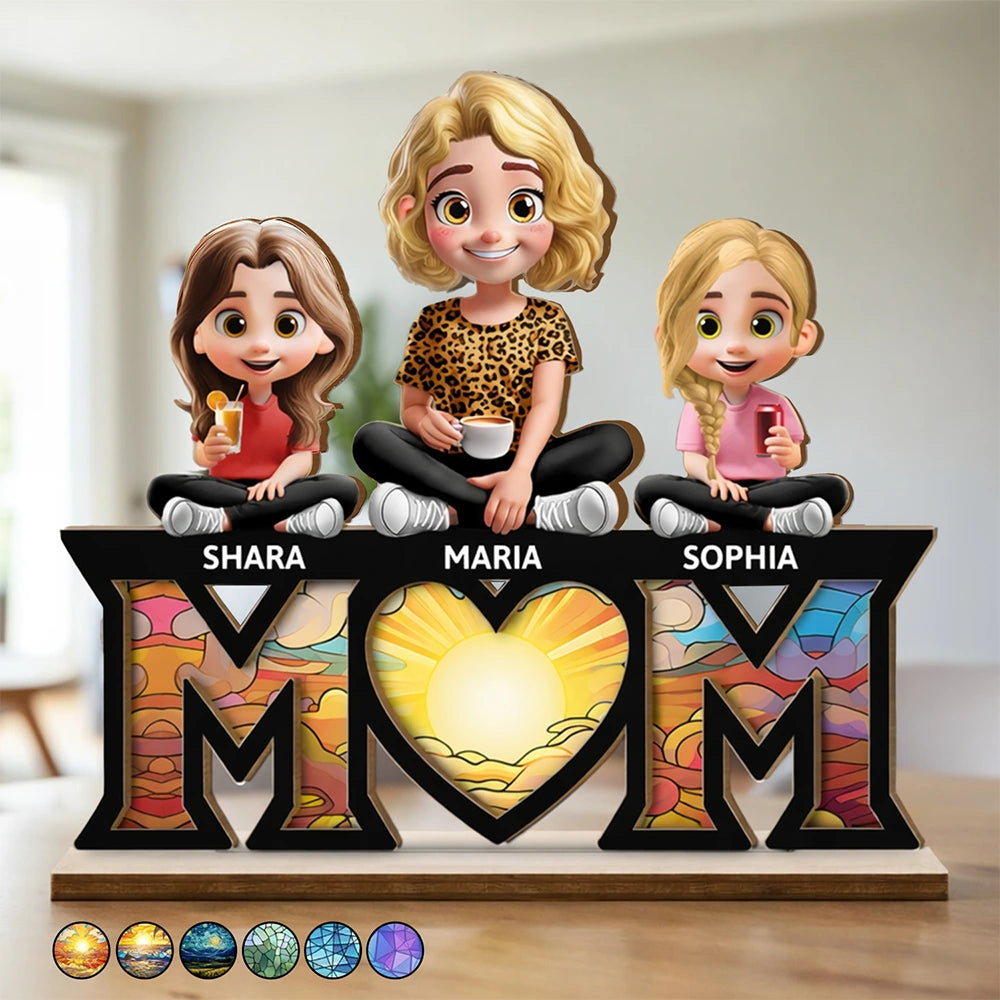 Mother & Children We Love You Mom - Personalized Custom Shaped 2-Layered Wooden Plaque