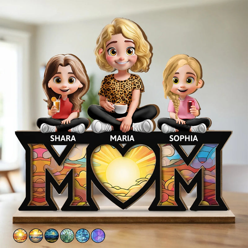 Gift For Mother,Mom - Children,Happy - Mother & Children We Love You Mom - Personalized Custom Shaped 2-Layered Wooden Plaque