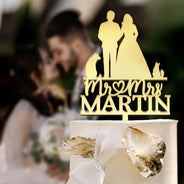 Wedding Anniversary, Pet Lovers, Pet Couple, Happy - Mr & Mrs Pet Couple Wedding - Personalized Cake Topper