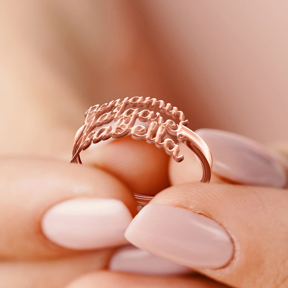 Gift For Couples, Gift For Husband, Gift For Wife, Gift For Boyfriend, Gift For Girlfriend, Gift For Yourself, Gift For Women, Gift For Men, Gift For Sibling, Gift For Sisters, Gift For Brothers, Gift For Bestie, Love - Multiple Stacked Names - Personalized Custom Shaped Ring