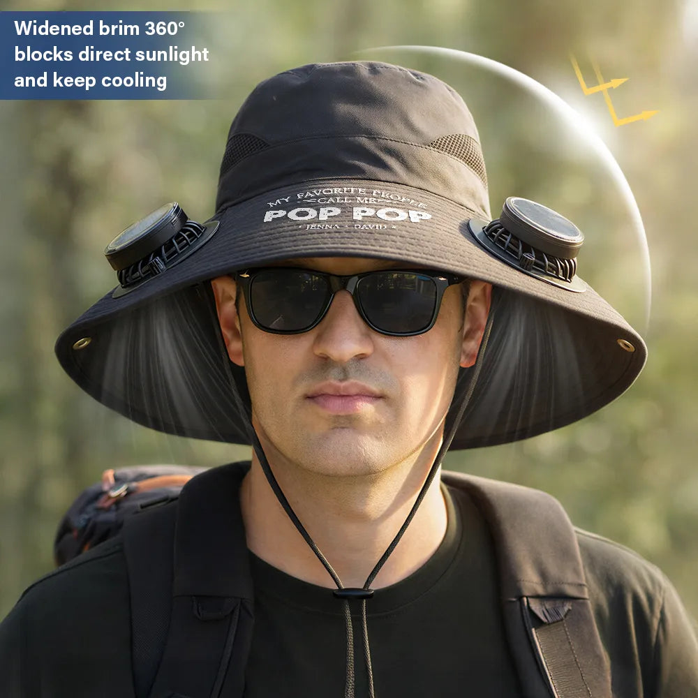 Gift For Grandpa,Gift For Father,Gardening,Happy - My Favorite People Call Me Papa - Personalized Solar Fan Hat