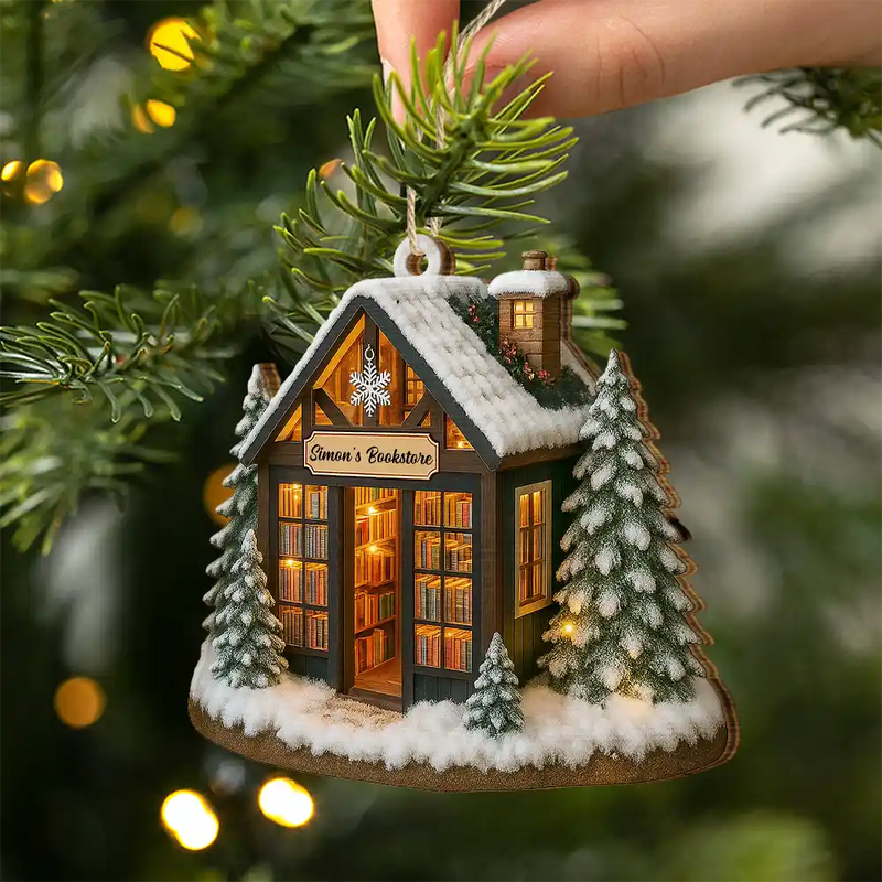 Christmas,Reading,Gift For Yourself,Happy - My Bookstore Book Corner - Personalized Custom Shaped Wooden Ornament