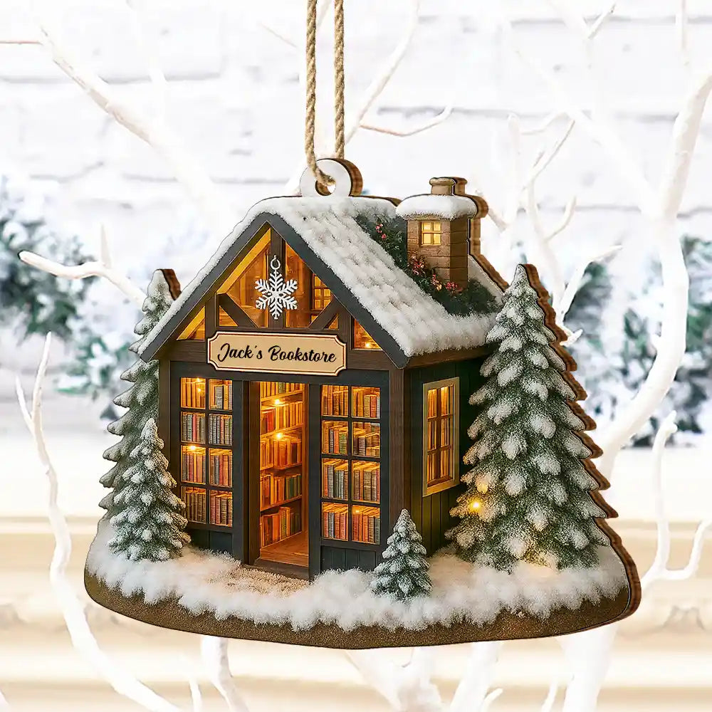 Christmas,Reading,Gift For Yourself,Happy - My Bookstore Book Corner - Personalized Custom Shaped Wooden Ornament
