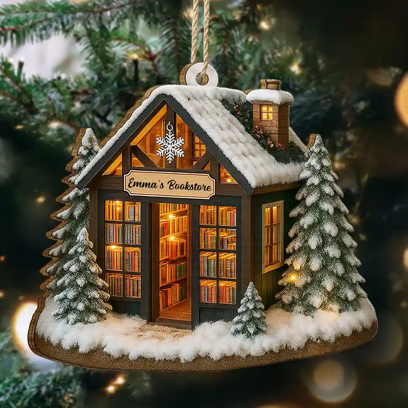Christmas,Reading,Gift For Yourself,Happy - My Bookstore Book Corner - Personalized Custom Shaped Wooden Ornament