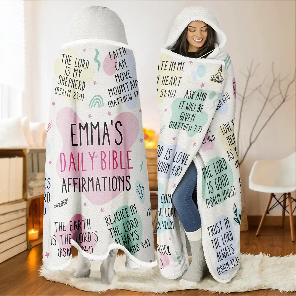 Top Market,Love,Gift For Yourself,Gift For Women,Gift For Men,Christian,Non-Eng - My Daily Bible Affirmations - Personalized Wearable Hooded Blanket