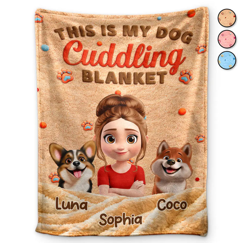 Pet Lovers,Pet Mom,Pet Dad,Dog Lovers,Dog Mom,Dog Dad,Happy - My Dog Cuddling Blanket Embroidery Effect - Personalized Fleece Blanket, Sherpa Blanket