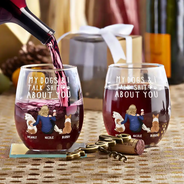 Dog Lovers, Dog Mom, Funny - My Dog & I Talk About You - Personalized Stemless Wine Glass