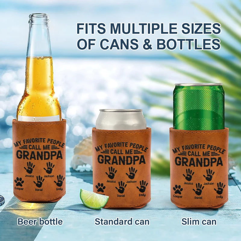 Gift For Grandpa,Top Market,Proud,Icon - My Favorite People Call Me Papa - Personalized Engraved Leather Can Cooler