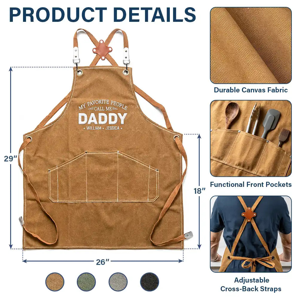 Gift For Husband,Gift For Father,Gift For Grandparents,Dad - Children,Gift For Grandpa,Non-Eng,Sentimental - My Favorite People Call Me Papa Daddy - Personalized Embroidered Apron