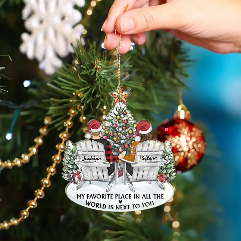 Christmas,Gift For Couples,Gift For Husband,Gift For Wife,Gift For Boyfriend,Gift For Girlfriend,Happy - My Favorite Place In All The World - Personalized Custom Shaped Acrylic Ornament