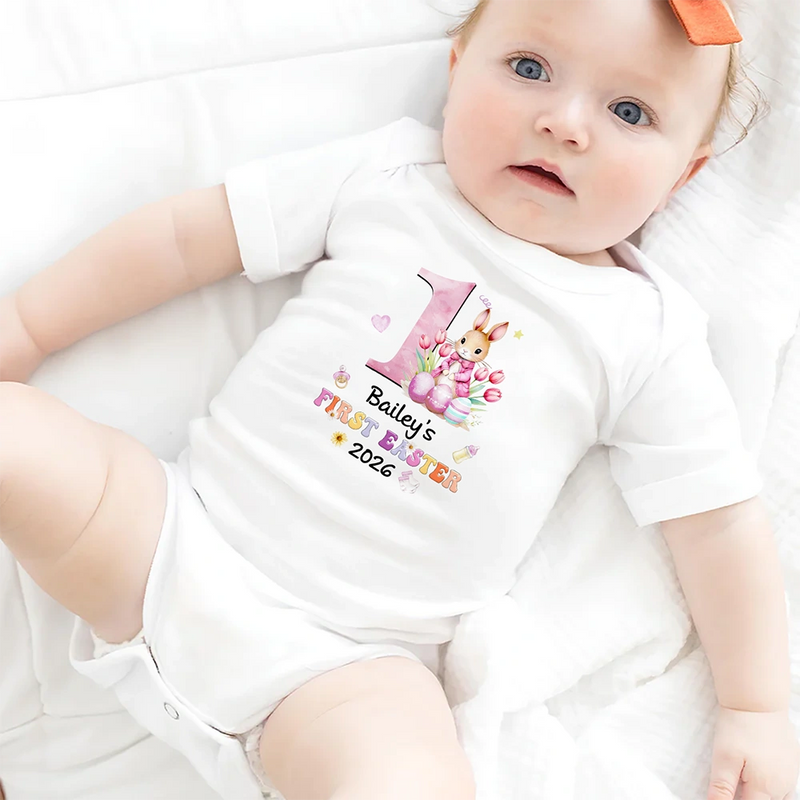 Easter,New baby,Dad - Sons,Gift For Son,Mom - Sons,Gift For Daughter,Dad - Daughters (Young),Mom - Daughters (Young),Gift For Kids,Gift For Grandkids,Happy - My First Easter - Personalized Baby Onesie